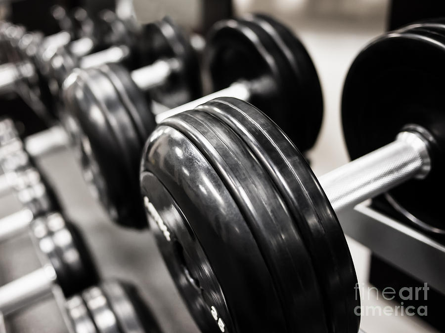 Club Photograph - Dumbbell Weights Rack at a Healthclub  Gym  by Paul Velgos