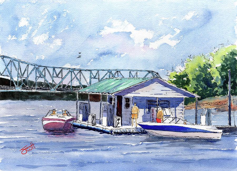 Duncan Bridge Marina Painting by Scott Brown