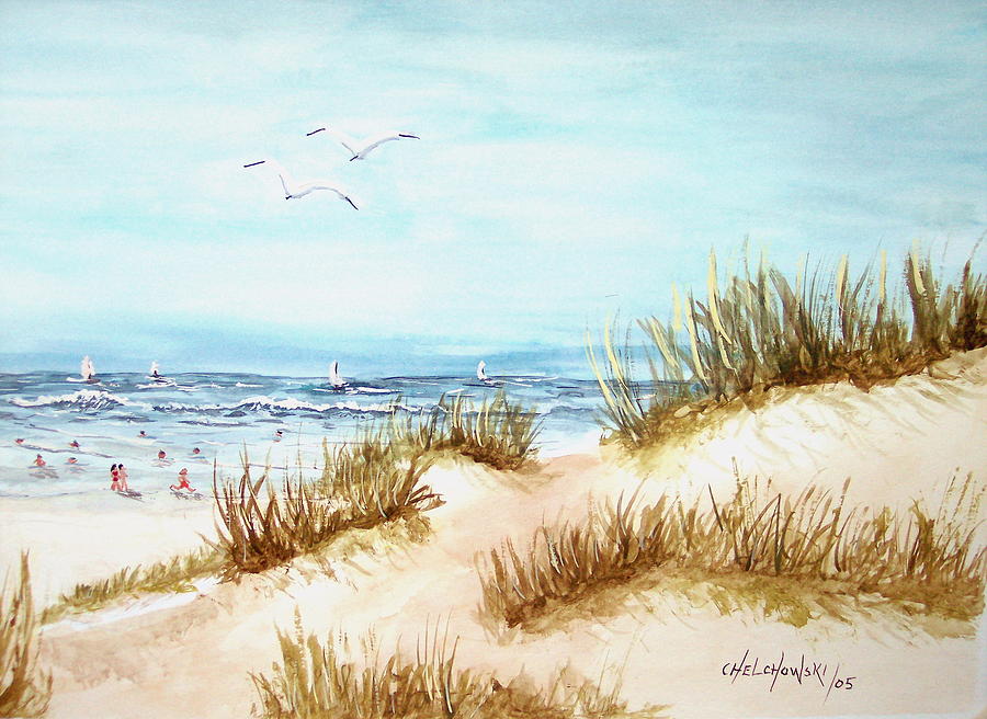 Dune Beach Painting by Miroslaw  Chelchowski