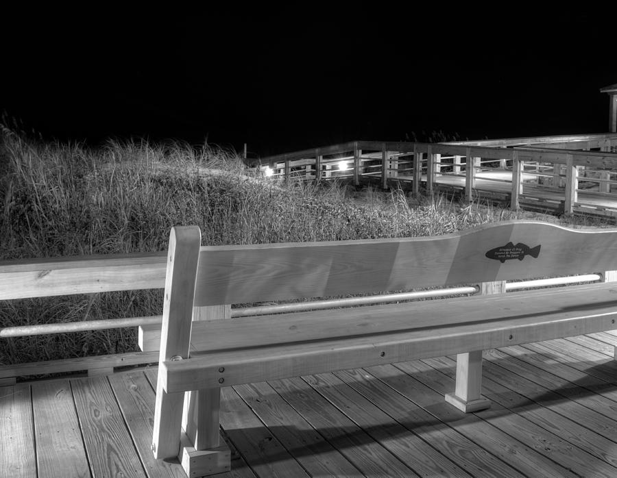 Dune Bench At Night in Black and White Photograph by Greg and Chrystal Mimbs