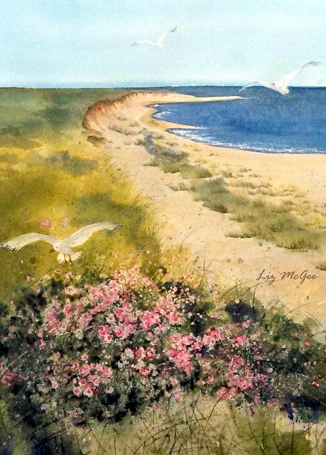 Dunes and Roses Painting by Lizbeth McGee