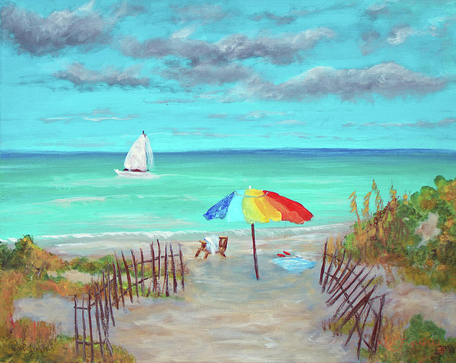 Dunes Beach Colorful Umbrella Painting by Ken Figurski