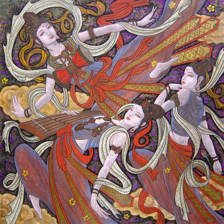 Dunhuang flying dance-Heavy color drawing-Traditional Chinese painting       Drawing by Artto Pan