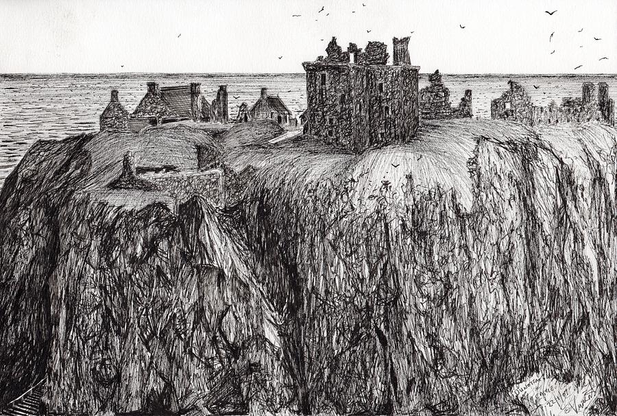 Castle Drawing - Dunottar Castle by Vincent Alexander Booth