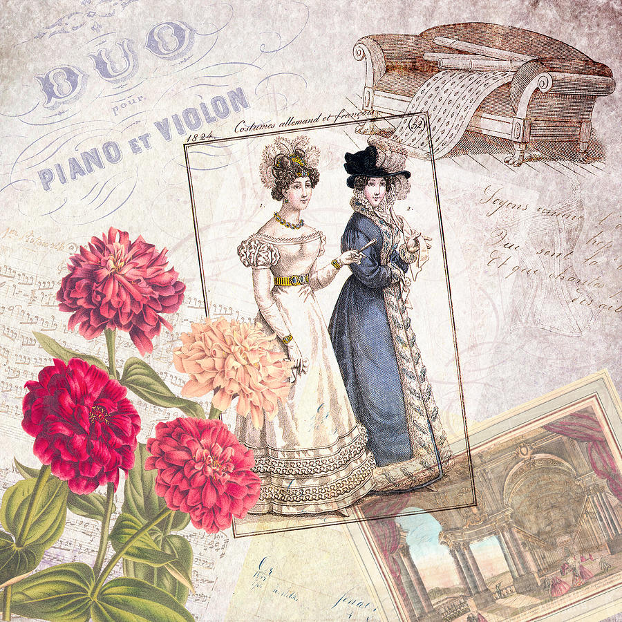Vintage Digital Art - Duo for Piano and Violin by Antique Images 