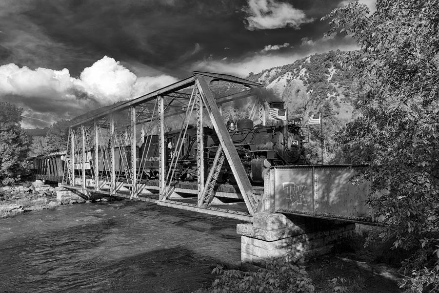 Black And White Photograph - Durango Silverton Railroad Colorado on the Bridge DSC03927 by Greg Kluempers