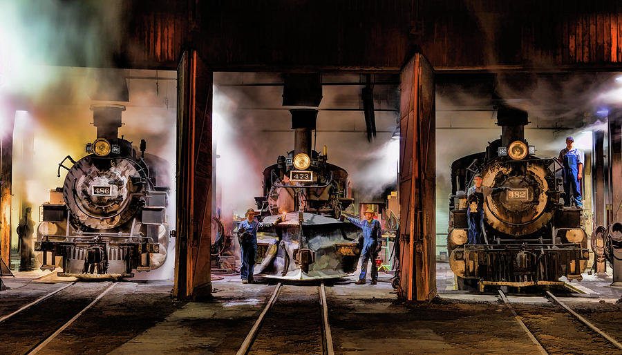 Durango Silverton Steam Train Roundhouse Painting by Christopher Arndt