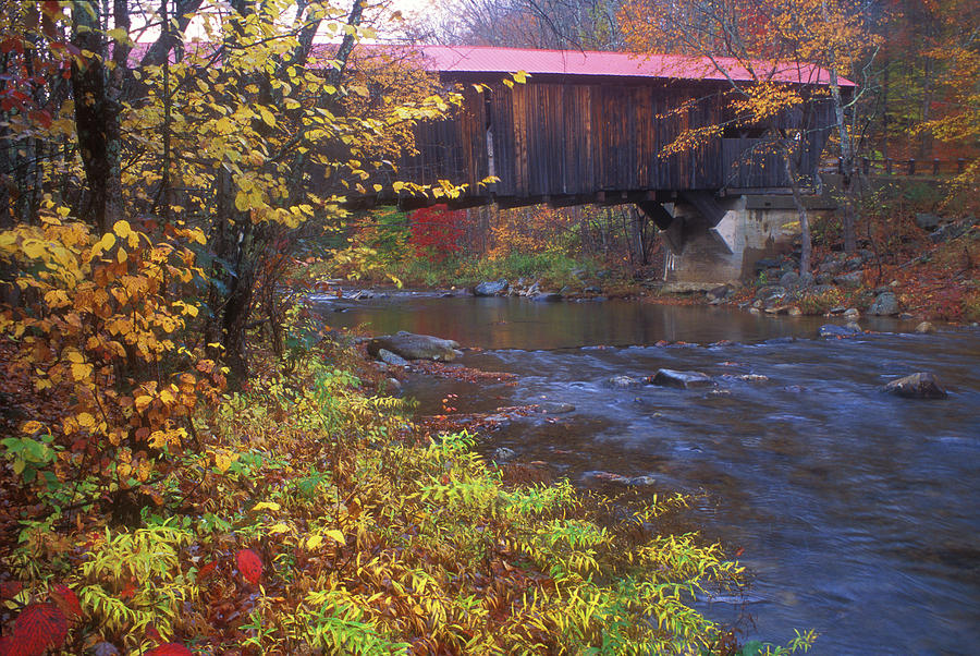 Fall Photograph - Durgin Covered Bridge Sandwich by John Burk