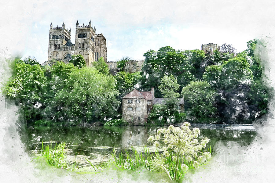 Durham Cathedral Digital Watercolour Digital Art by Ann Garrett