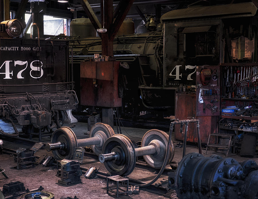 Steam Enigine rail road  repair shop color Photograph by Gary Warnimont