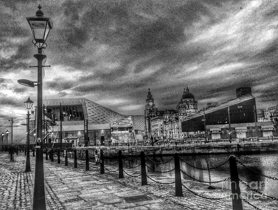 Dusk At Albert Dock in Monochrome Photograph by Joan-Violet Stretch