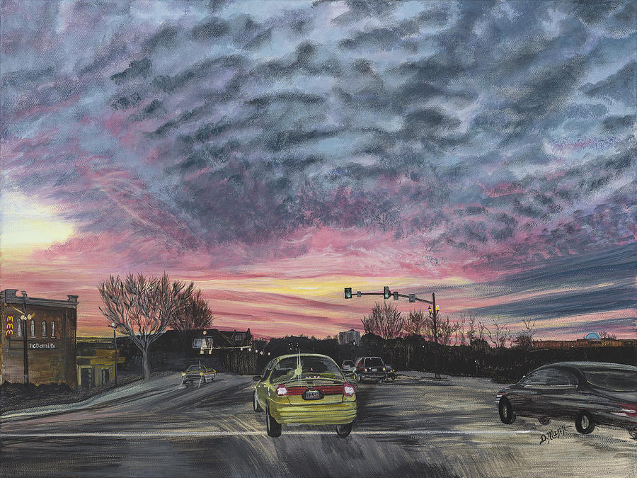 Car Painting - Dusk at Gervais and Huger by Donna Mann