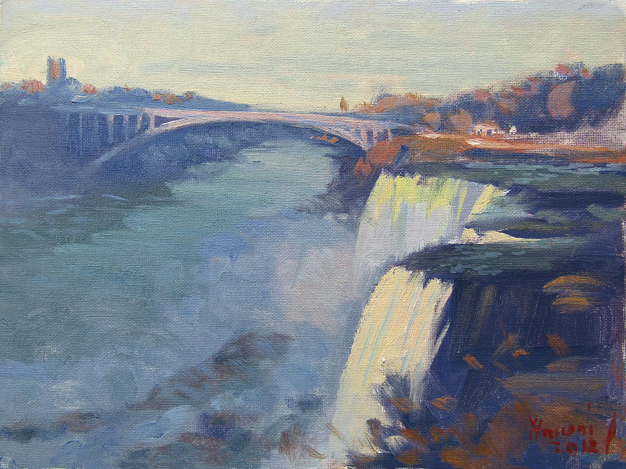 Waterfall Painting - Dusk at Niagara Falls by Ylli Haruni