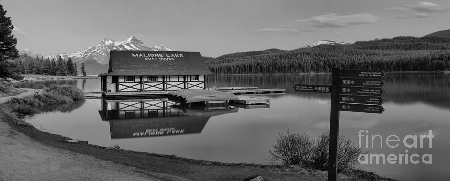 Dusk At The Maline Lake Boathouse Black And White Photograph by Adam Jewell