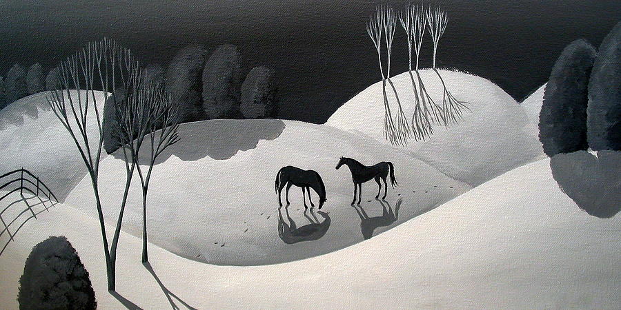 Dusk - black and white landscape Painting by Debbie Criswell