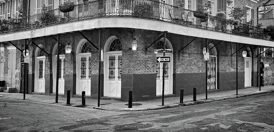 Dusk - Corner of Barracks and Chartres Streets - French Quarter - b/w  Photograph by Greg Jackson
