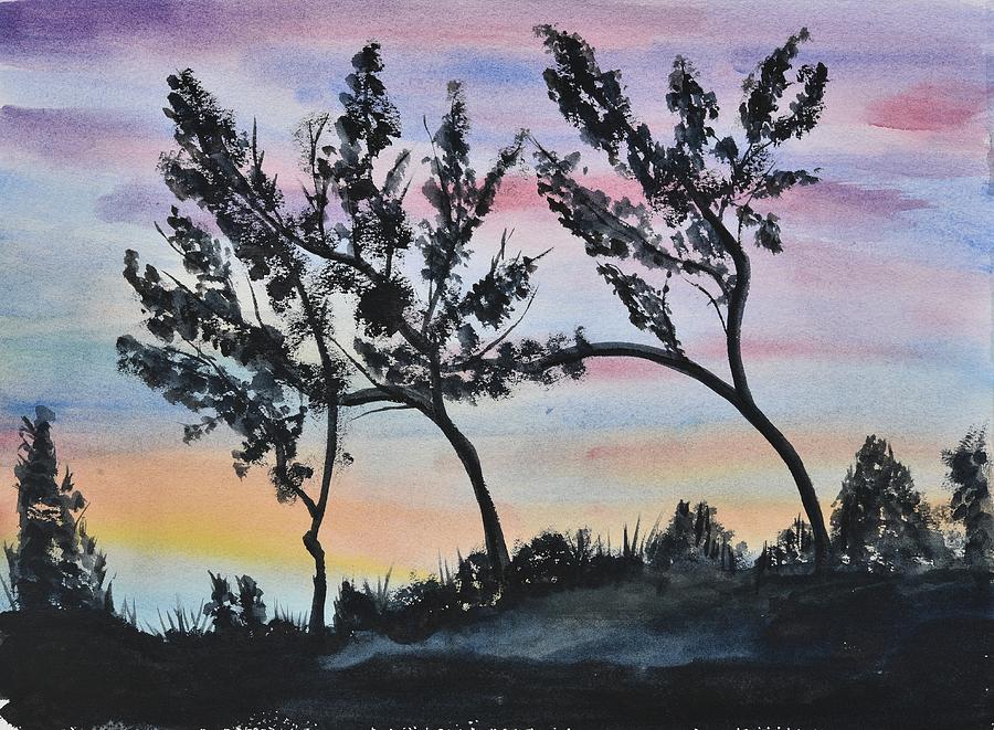 Dusk Landscape Painting by Linda Brody