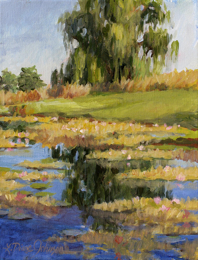 Dusk Over The Pond Painting by L Diane Johnson