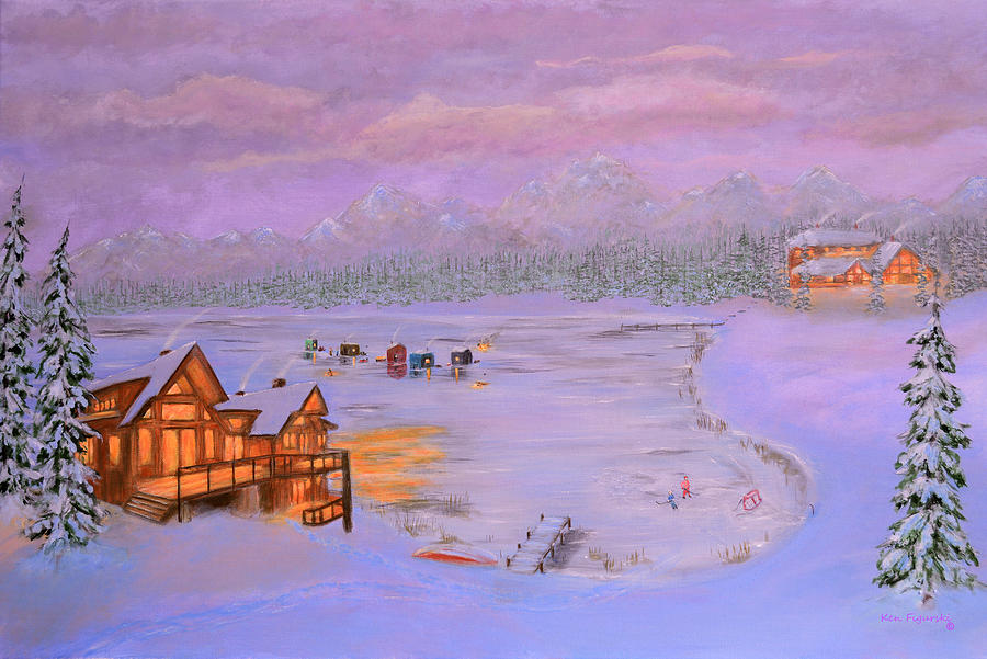 Dusk Winter Lake Painting by Ken Figurski