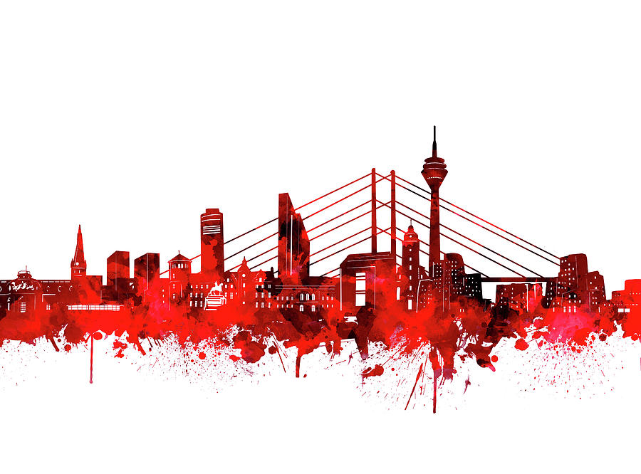 Dusseldorf City Skyline Red Digital Art by Bekim M