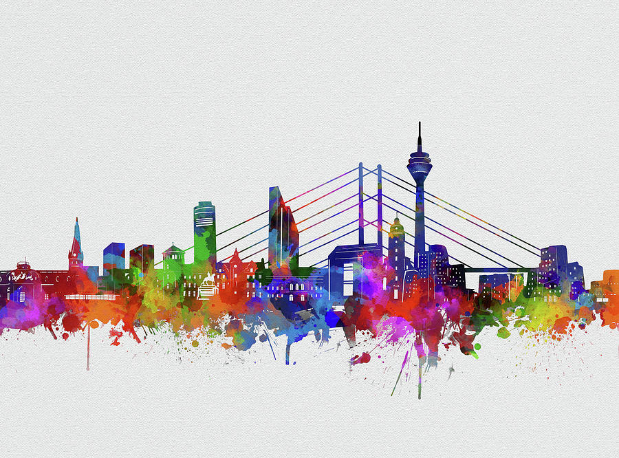 Dusseldorf City Skyline Watercolor Digital Art by Bekim M