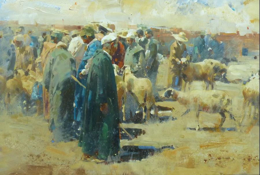 Sheep Painting - Dust Light And Life A Day In The Souk by Rachid Hanbali