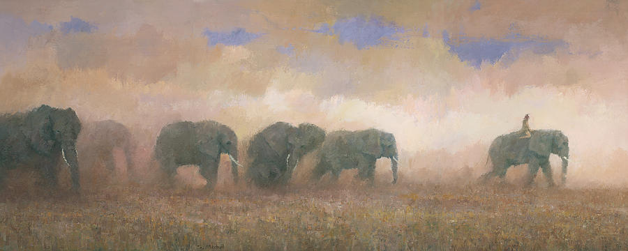 Elephants Painting - Dust Riders by Steve Mitchell