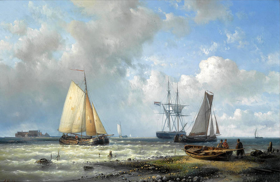 Dutch Barges in a Calm Painting by Abraham Hulk