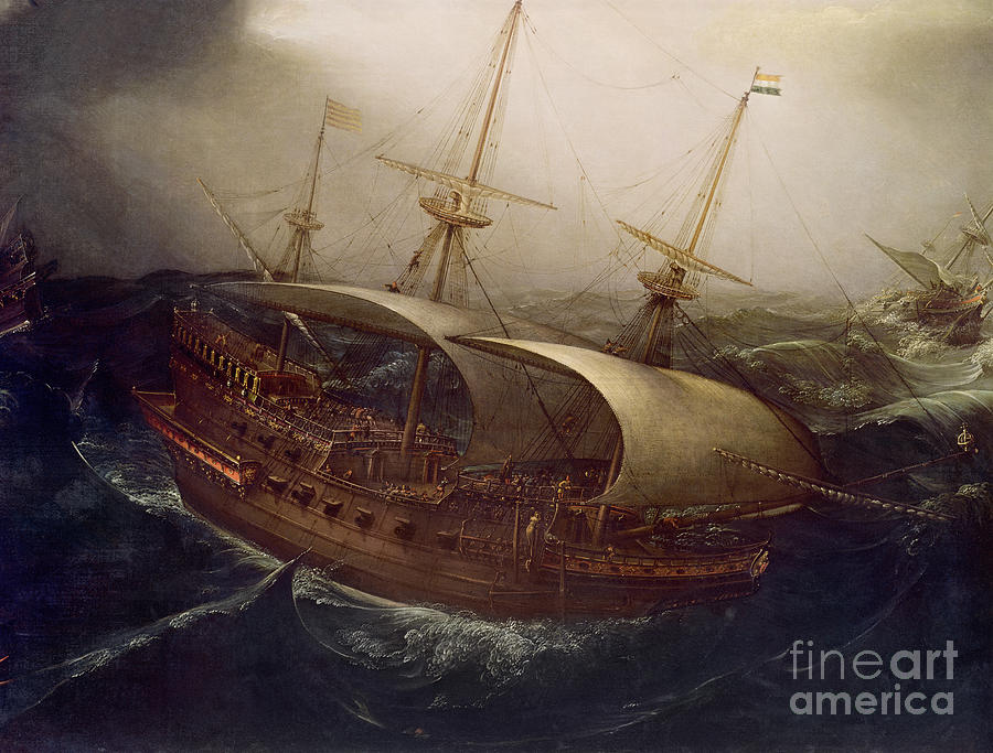 Boat Painting - Dutch Battleship in a Storm by Hendrick Cornelisz Vroom