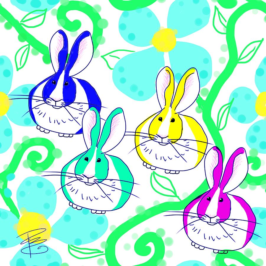 Dutch bunnies in the flowers Digital Art by Debra Baldwin