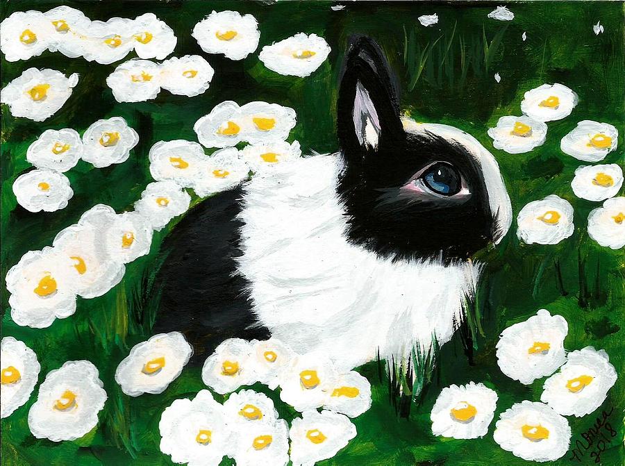 Dutch Bunny with Daisies Painting by Monica Resinger