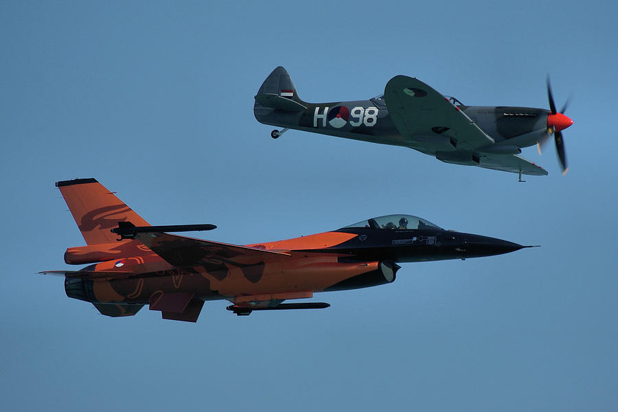Dutch F-16 And Spitfire Photograph by Tim Beach