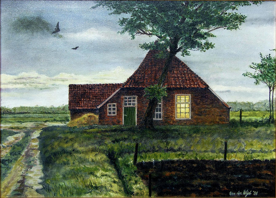Dutch Farm at Dusk Painting by Arie Van der Wijst