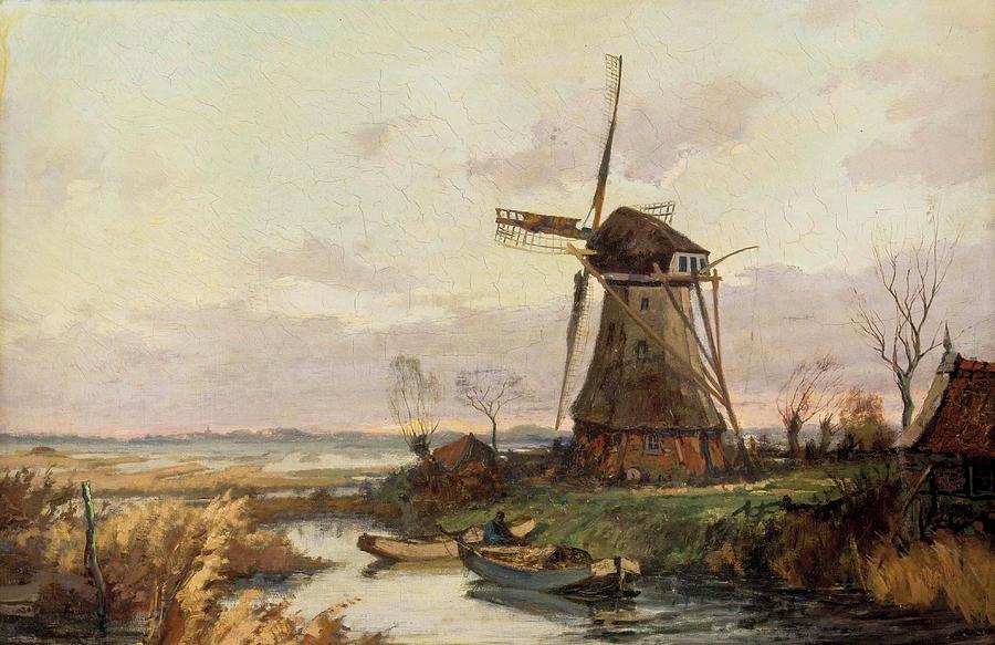Windmill Painting Old Mill Original Art Dutch Landscape Wall Art ...
