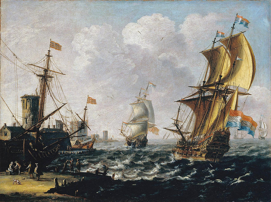 Dutch Levanters in a Rough Sea Painting by Laureys A Castro