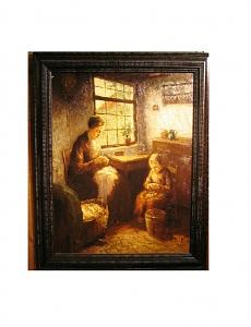 Dutch Mother And Child Interior Painting by Berg Dutch Mother And Child Interior Painting by Berg