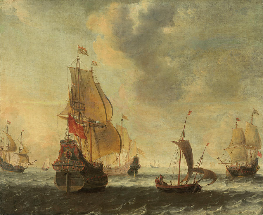 Dutch Ships In A Lively Breeze Painting by Jacob Adriaensz Bellevois