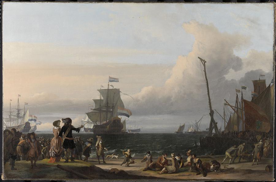 Dutch Ships in the Roads of Texel  in the middle the  Gouden Leeuw  the Flagship of Cornelis Tromp   Painting by Vintage Collectables
