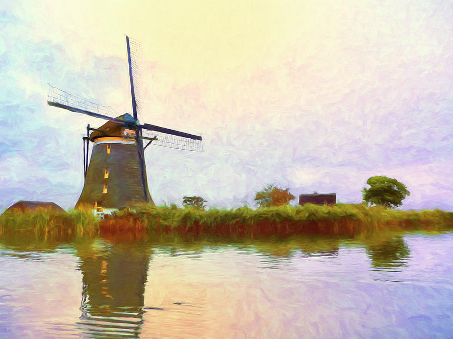 Dutch Windmill at Sunset Painting by Dominic Piperata