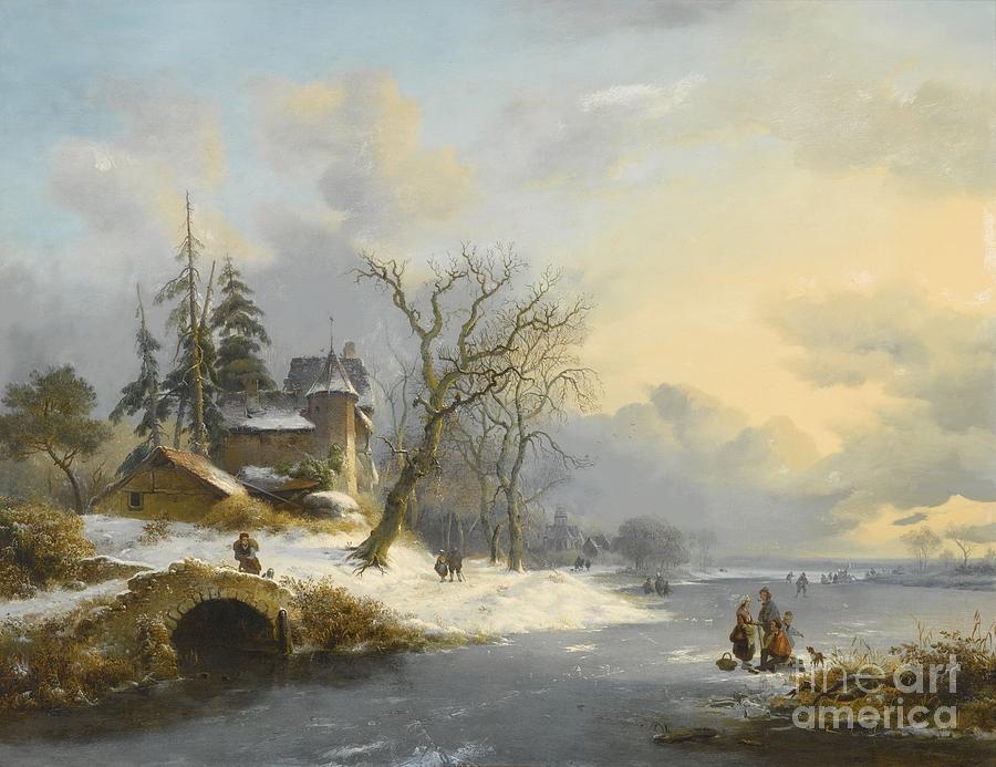 Dutch Winter Landscape  Painting by MotionAge Designs