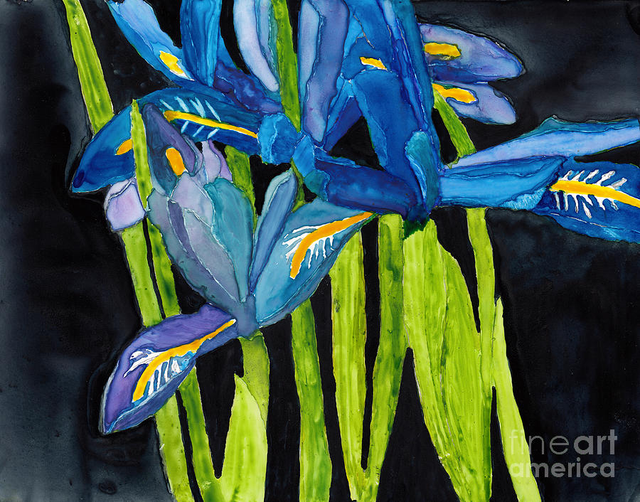 Dwarf Iris Watercolor on Yupo Painting by Conni Schaftenaar