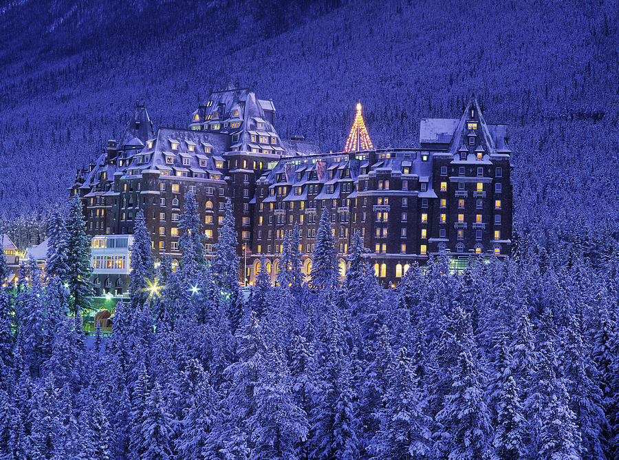 Holiday Photograph - D.wiggett Banff Springs Hotel In Winter by First Light