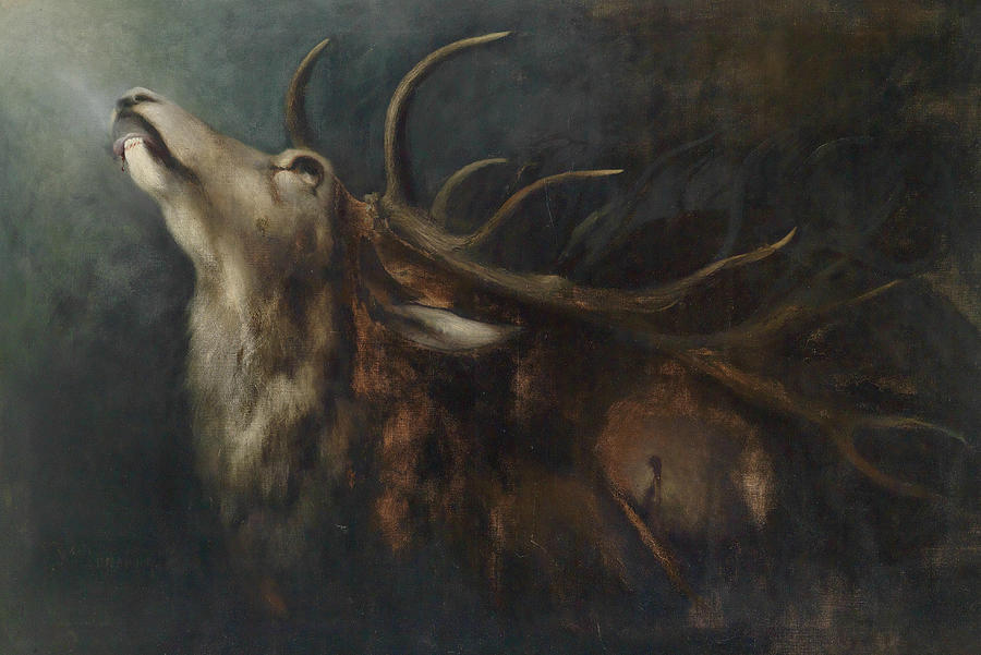 Dying Deer Painting by Karl Wilhelm Diefenbach