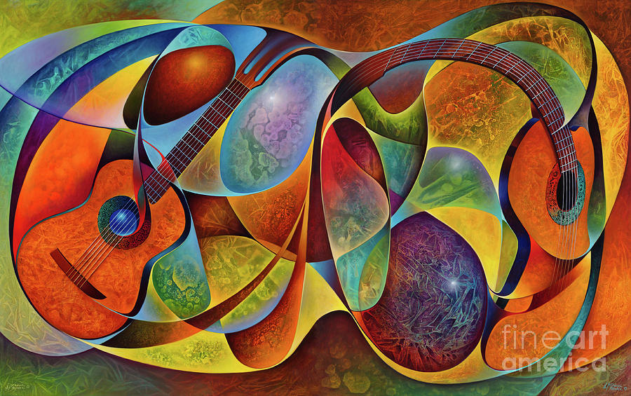 Dynamic Guitars Diptych - 3D Painting by Ricardo Chavez-Mendez