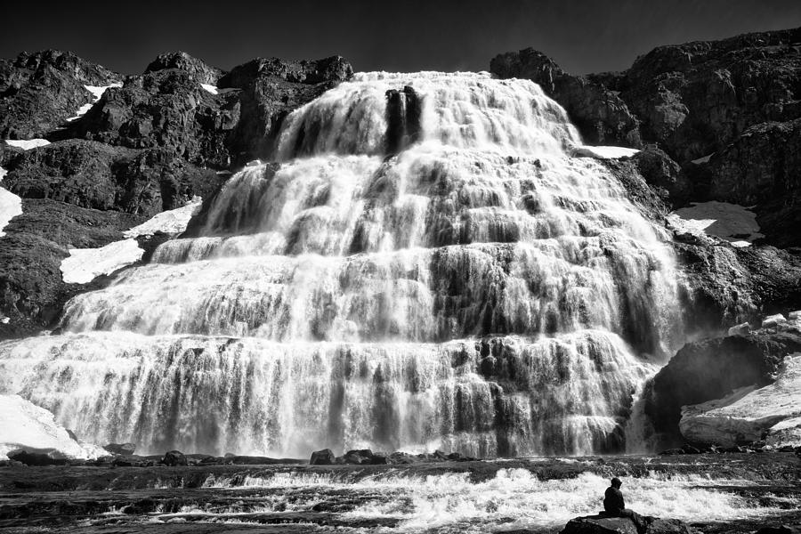 Dynjandi waterfall Iceland black and white Photograph by Matthias Hauser