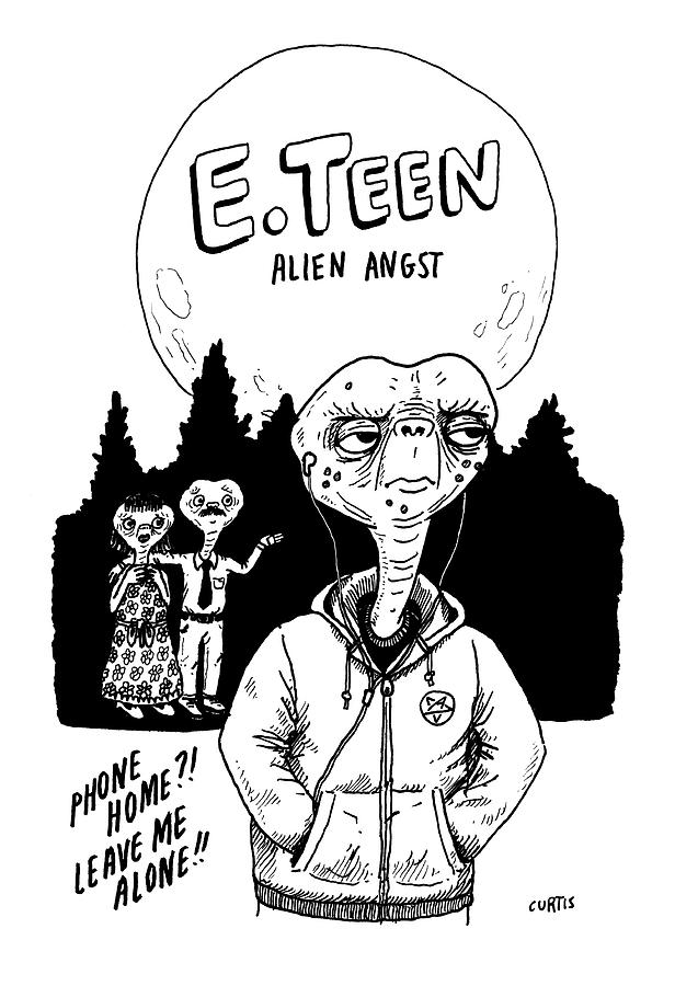 Alien Drawing - E Teen Alien Angst by Curtis Edwards