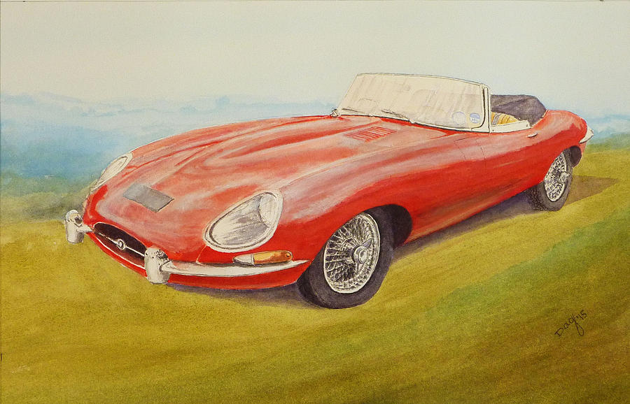 Vintage Painting - E-type Jaguar by David Godbolt