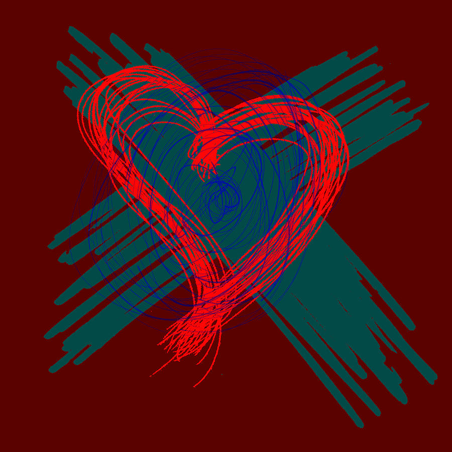 E1 - Red Heart With Emerald Strokes Painting