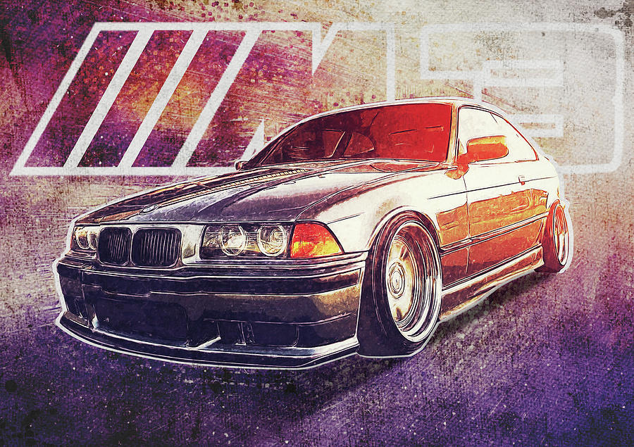 Typography Digital Art - E36 BMW M3 - BMW M3 - BMW - M3 - Bmw Art - Bmw Poster - Bmw Gifts - Bmw Prints - Car Poster - Racing by Yurdaer Bes