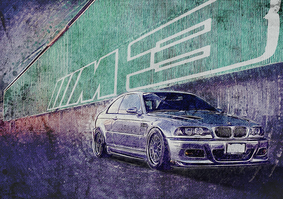 Typography Digital Art - E46 BMW M3 - BMW M3 - BMW - M3 - Bmw Art - Bmw Poster - Bmw Gifts - Bmw Prints - Car Poster - Racing by Yurdaer Bes
